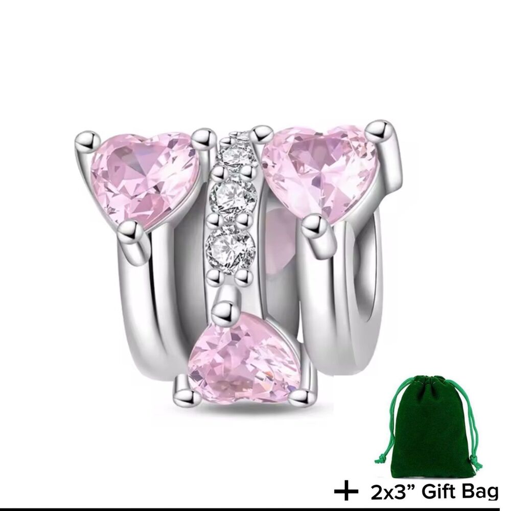Pink Hearts Charm Bead | 925 Silver | Brand New
